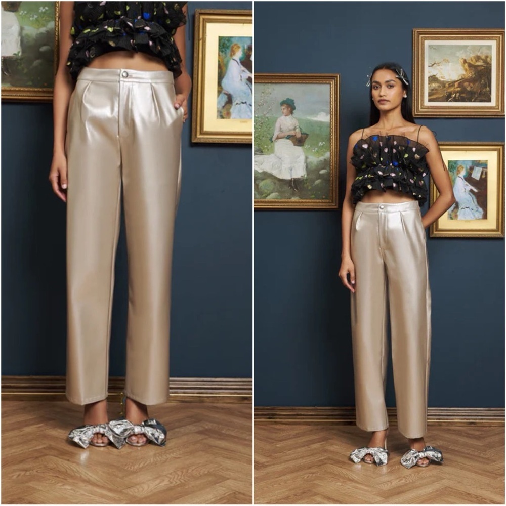 Sister Jane Pants Deco Metallic Trousers Straight Leg Shiny Statement Sz L